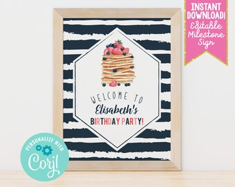 Pancakes & Pajamas Birthday Party Welcome Sign, Editable Party Welcome Sign, Printable Bridal Shower Brunch Welcome Sign Instant Download