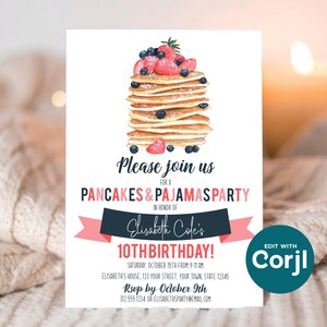 Pancakes & Pajamas Birthday Invitation | Pajama Party Invite | Editable Corjl Template image 7