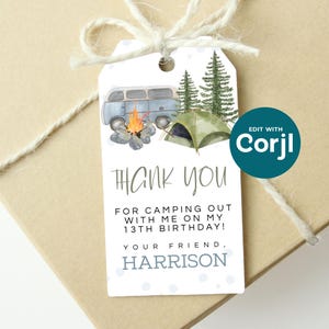 Camping Birthday Favor Tag: Adventure Gift, Editable (Digital File) image 2