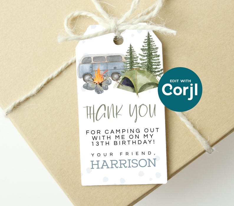 Camping Birthday Favor Tag: Adventure Gift, Editable (Digital File) image 2