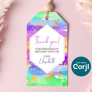 Rainbow Art Birthday Favor Tag: Editable Party Gift Tag (PDF) image 9