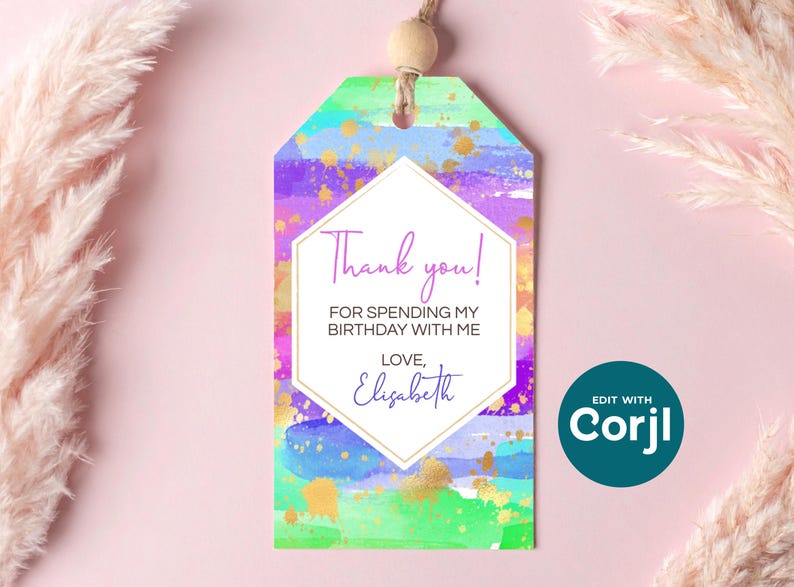 Rainbow Art Birthday Favor Tag: Editable Party Gift Tag (PDF) image 9