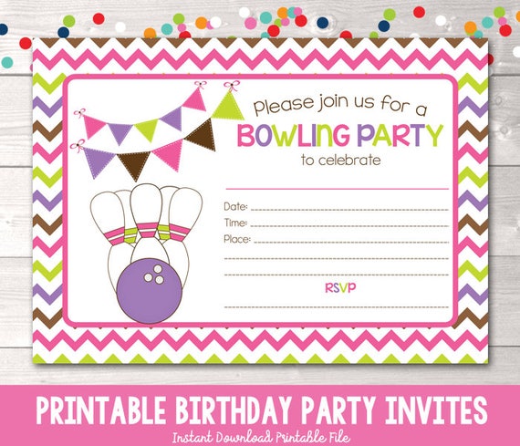 printable girls bowling party invitation fill in the blank etsy