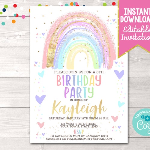 Rainbow Birthday Invitation Rainbow Invite Rainbow Party - Etsy