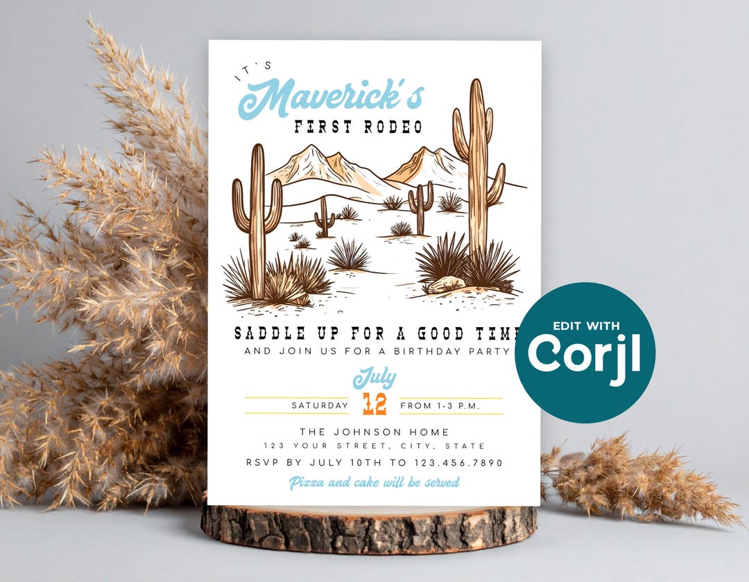 Editable Cowboy First Rodeo Birthday Invitation (digital Download ...