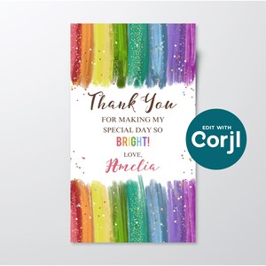 Rainbow Birthday Favor Tag: Editable Printable Gift Tag (Instant Download) image 4