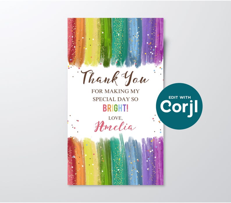 Rainbow Birthday Favor Tag: Editable Printable Gift Tag (Instant Download) image 4