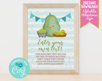 Editable Avocado Party Sign, Instant Download Avocado Custom Text Birthday Party Sign, Printable Table Decor for Food Dessert Gifts Cards