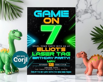 Editable Laser Tag Birthday Party Invitation: Neon Arcade (Instant Download) Print or Text