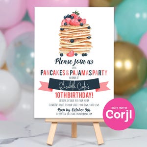 Pancakes & Pajamas Birthday Invitation | Pajama Party Invite | Editable Corjl Template image 6