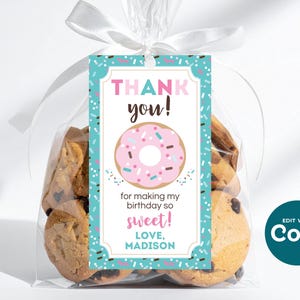 Donut Birthday Party Favor Tag: Editable Printable (Instant Download)