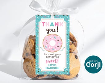 Donut Birthday Party Favor Tag: Editable Printable (Instant Download)
