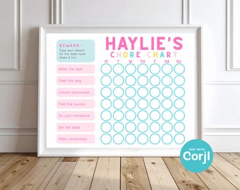 Girls Editable Chore Chart | Responsibility Reward System (PDF, JPG)