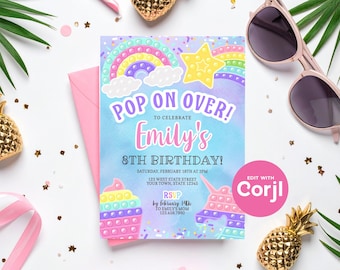 Pop It Birthday Party Invitation: Editable Girl's Invite (Digital Download) Print or Text