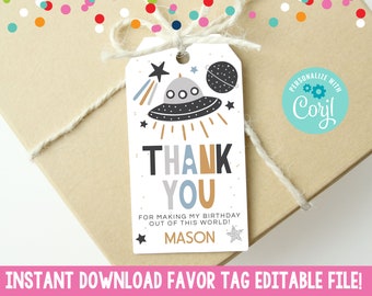 Editable Space Birthday Party Favor Tag, Printable Space Boys Birthday Party Gift Tag Instant Download PDF, Out of this World Party Gift Tag