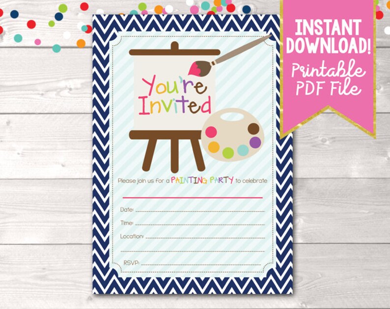 Fill In Art Painting Party Invitations Printable Kids Birthday Etsy