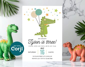 Alligator Birthday Party Invitation: Editable Boys Invite (Digital Download)
