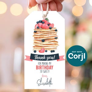 Pancakes & Pajamas Birthday Favor Tag: Editable Party Gift Tag (PDF)