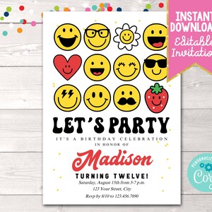 Editable Kids Emoji Birthday Party Invitation, Girls Boys Printable ...