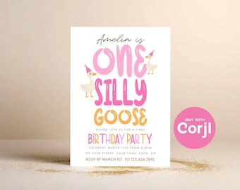 Silly Goose First Birthday Invitation, Editable Party Printable (Digital Download)