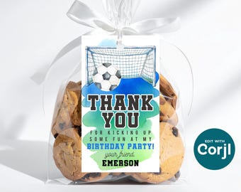 Editable Soccer Birthday Party Favor Tags (Digital Download)