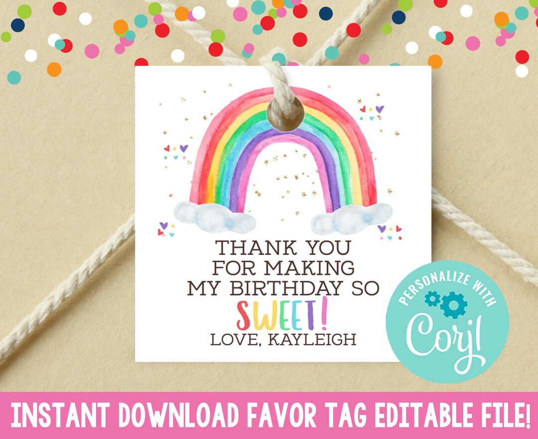 Instant Download Watercolor Rainbow Favor Tag, Printable Square ...