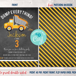 Dump Truck Birthday Party Invitation, Editable Boys Construction ...
