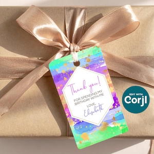 Rainbow Art Birthday Favor Tag: Editable Party Gift Tag (PDF) image 1