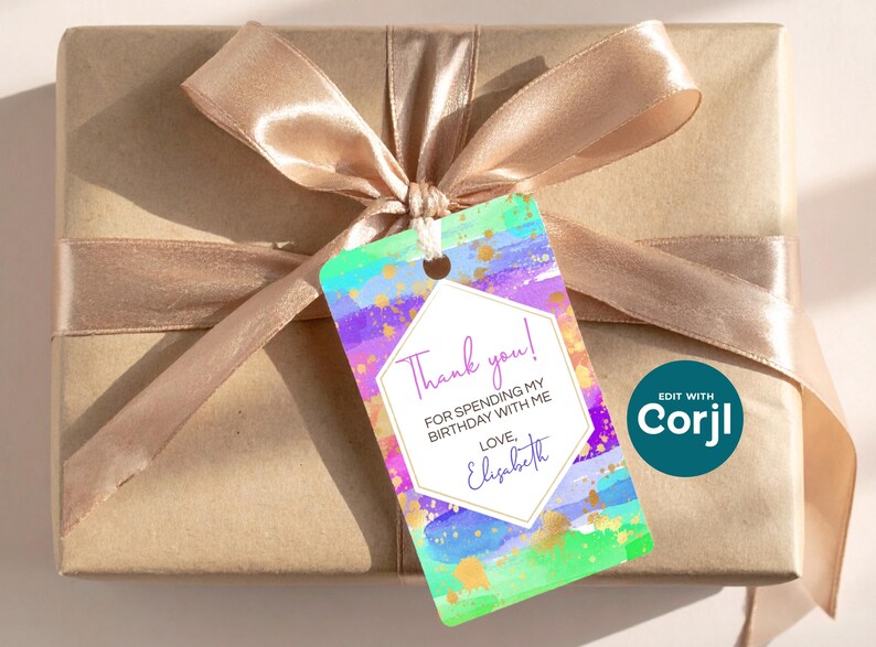 Rainbow Art Birthday Favor Tag: Editable Party Gift Tag (PDF) image 1