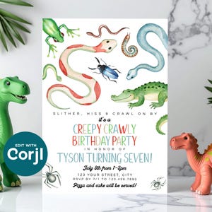 Reptile Birthday Party Invitation: Snakes, Spiders, Frog (Printable) Print or Text image 5