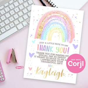 Rainbow Thank You Card: Editable Birthday, Baby Shower (Instant Download) image 5