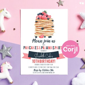 Pancakes & Pajamas Birthday Invitation | Pajama Party Invite | Editable Corjl Template image 8