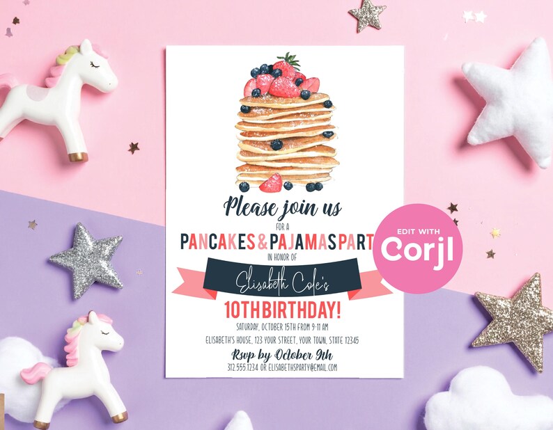 Pancakes & Pajamas Birthday Invitation | Pajama Party Invite | Editable Corjl Template image 8