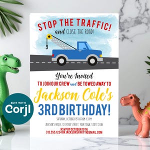 Tow Truck Birthday Invitation, Truck Theme Party Invite, Boys Birthday Invitation, Tow Truck Party, Printable Kids Birthday image 5