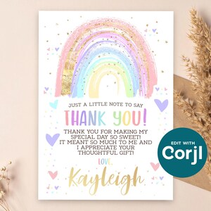 Rainbow Thank You Card: Editable Birthday, Baby Shower (Instant Download) image 10