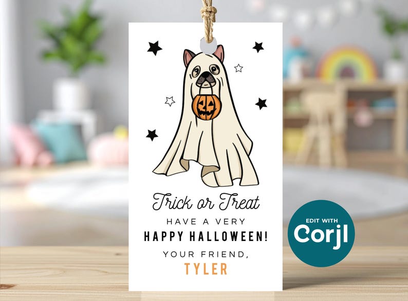 Printable Ghost Dog Halloween Favor Tag, Editable Kids Party (Digital Download) image 6