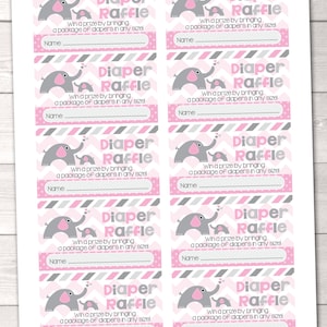 Printable Diaper Raffle Cards Girls Pink Gray Elephants | Etsy
