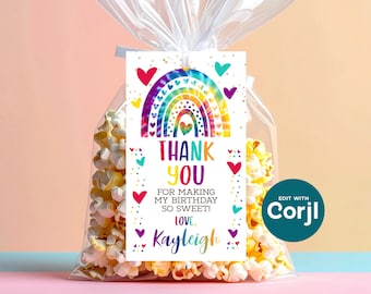 Editable Tie Dye Birthday Favor Tag, Rainbow Party (Digital Download)