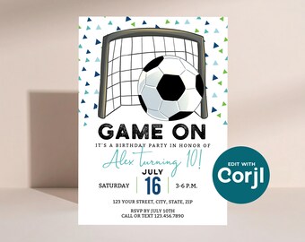 Editable Soccer Birthday Invitation: Printable Sports Party Invite (Digital Download) Print or Text