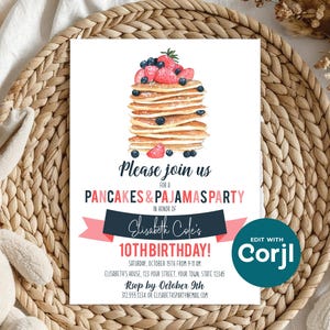 Pancakes & Pajamas Birthday Invitation | Pajama Party Invite | Editable Corjl Template image 9