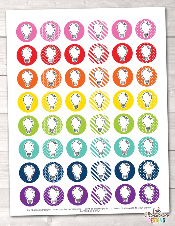 Ideas Lightbulb Printable Planner Stickers Instant Download Sticker PDF