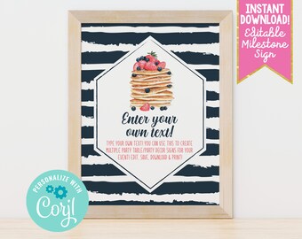 Editable Pancakes & Pajamas Party Sign Table Decor, Instant Download Birthday Party Bridal Shower Brunch Sign Template Printable Party Decor