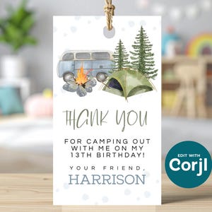 Camping Birthday Favor Tag: Adventure Gift, Editable (Digital File) image 7