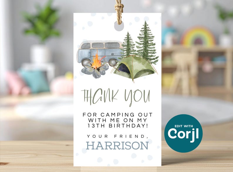 Camping Birthday Favor Tag: Adventure Gift, Editable (Digital File) image 7