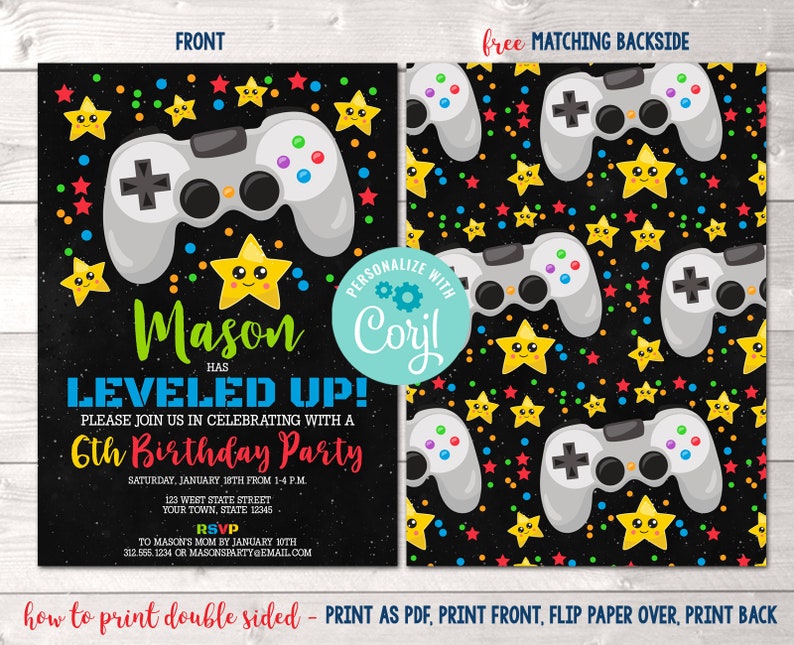 Video Game Controller Birthday Party Invitation Printable Etsy