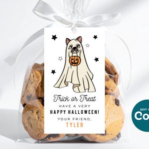 Printable Ghost Dog Halloween Favor Tag, Editable Kids Party (Digital Download) image 3