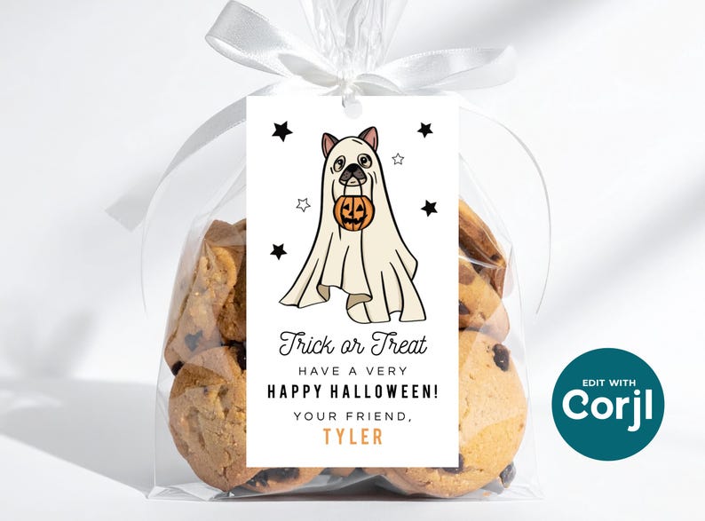 Printable Ghost Dog Halloween Favor Tag, Editable Kids Party (Digital Download) image 3