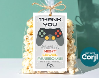 Gamer Birthday Favor Tag: Video Game Controller, Editable (Digital Download)