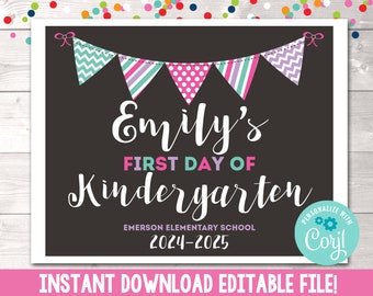 Girls First Day of School Sign, Printable Girls First Day of School Sign, Editable 1st Day of School Sign, Printable School Sign Photo Prop