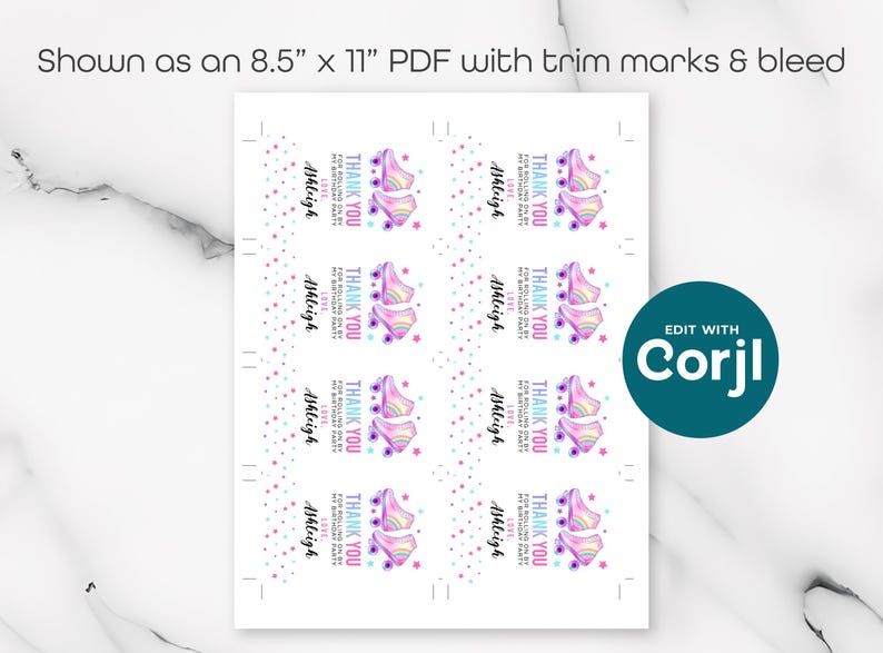 Roller Skating Birthday Favor Tag: Editable Printable (Instant Download) image 9